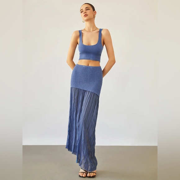 NWT Commense Sea Breeze Set - Crop Knit Tank & Patchwork Maxi Skirt - Picture 2 of 6